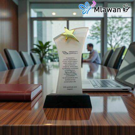 Golden star crystal trophy