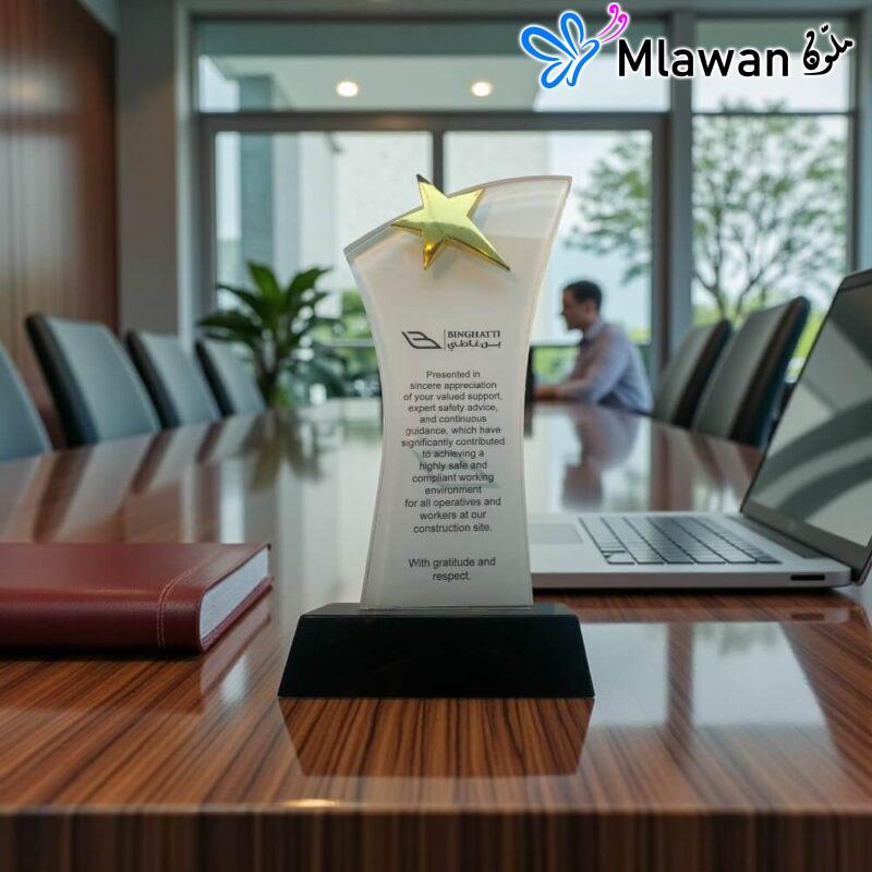 Golden star crystal trophy