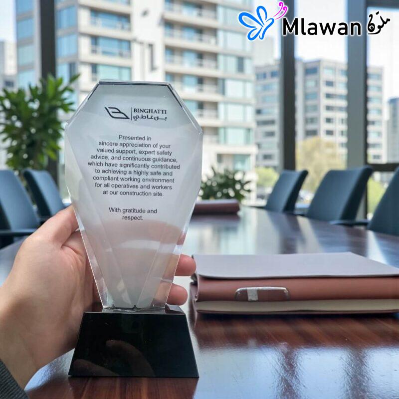 Custom crystal trophy black base award.