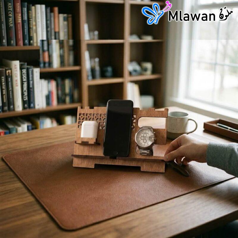 Wooden phone docking station - desk organizer for mobile phones, watches, and headphones Gift For Men