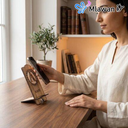Personalized wooden phone stand with custom name