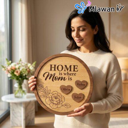 Home is Where Mom Is Personalized Wooden Sign Gift
