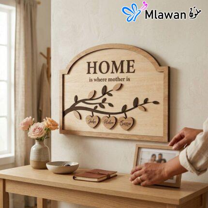 Here are a few options for alt text based on your guidelines:Family tree personalized keepsakePersonalized family tree signMom's heartfelt family tribute - Home Is Where Mom Is Personalized Family Tree SignWooden family tree keepsakeFamily roots personalized display