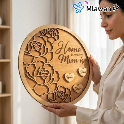 Personalized wooden plaque Home Is Where Mom Is