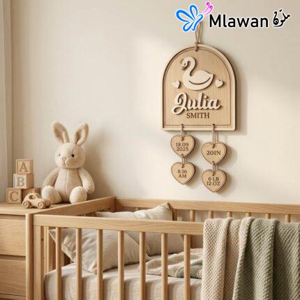 Personalized Wooden Swan Baby Sign