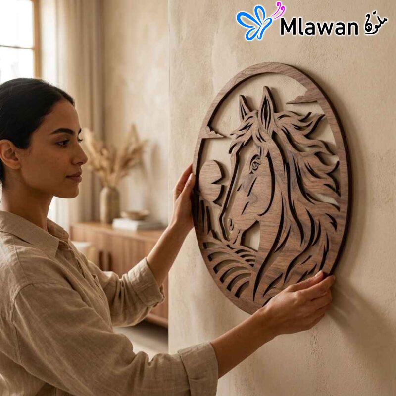 Wooden horse head circular landscape wall art decor