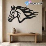 Black wooden horse wall art for home or office decor.