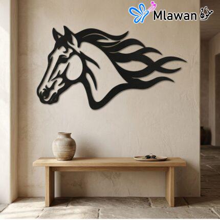 Black wooden horse wall art for home or office decor.