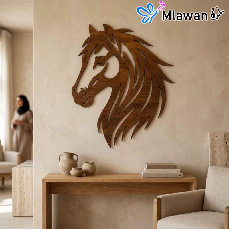 Wooden horse head wall art graceful silhouette decor.