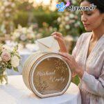 Engraved wood wedding card box.