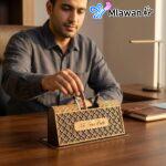 Personalized desk organizer geometric name wooden office gift