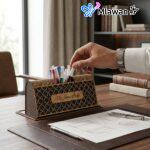 Wooden desk organizer geometric name
