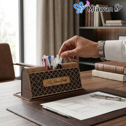 Wooden desk organizer geometric name