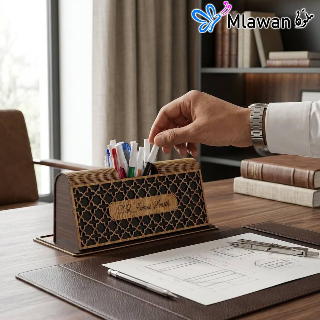 Wooden desk organizer geometric name