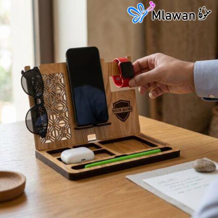 Personalized Wooden Desk Organizer Dock