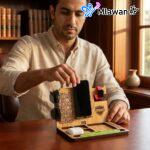 Wooden desk organizer for phone watch and accessories