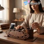 منظم مكتب خشبي محفور الاسم هدايا مكتبية