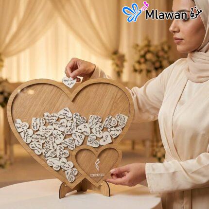Wooden heart wedding guest book keepsake