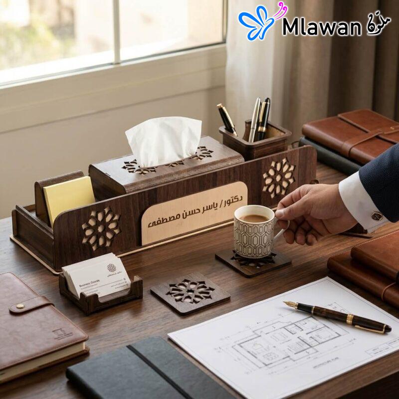 Elegant wooden desk organizer set