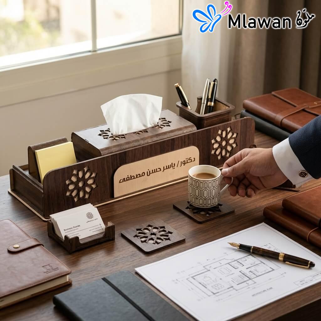 Elegant wooden desk organizer set