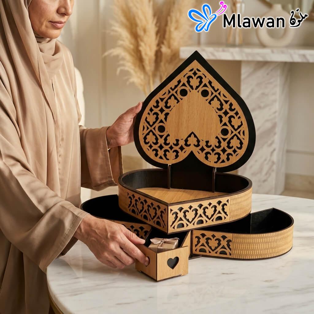 Wooden heart jewelry box romantic gift drawers