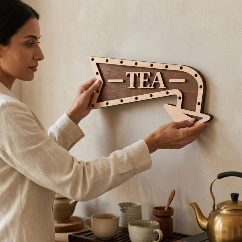 Rustic wooden arrow tea corner sign for home decor