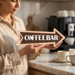 Wooden coffee bar Corner sign with arrow decor