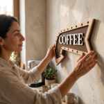 Wooden arrow coffee sign for kitchen wall