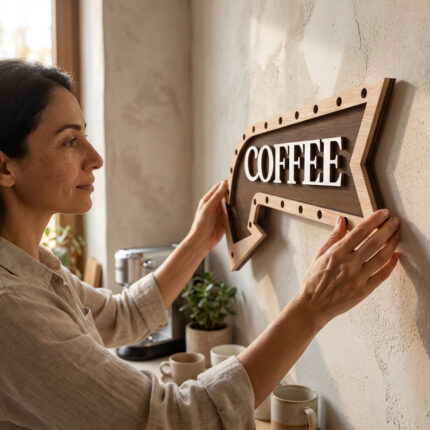 Wooden arrow coffee sign for kitchen wall