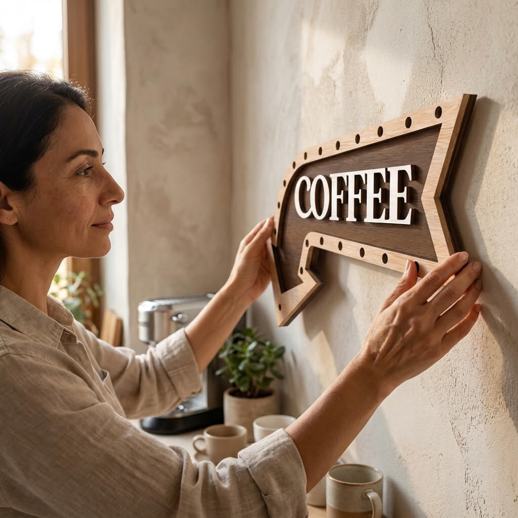 Wooden arrow coffee sign for kitchen wall