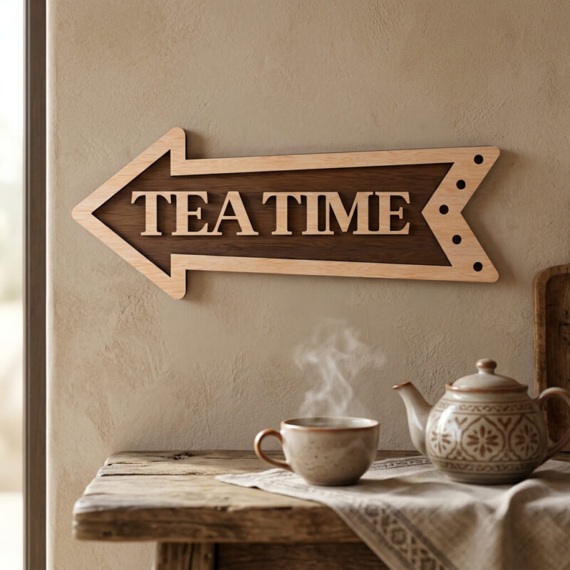 Rustic Tea Time Wooden Arrow Sign