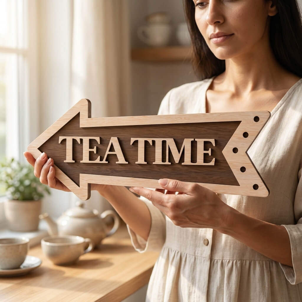 Tea Time Kitchen Dining Wooden Arrow Sign Decor