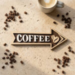 Rustic wooden coffee arrow