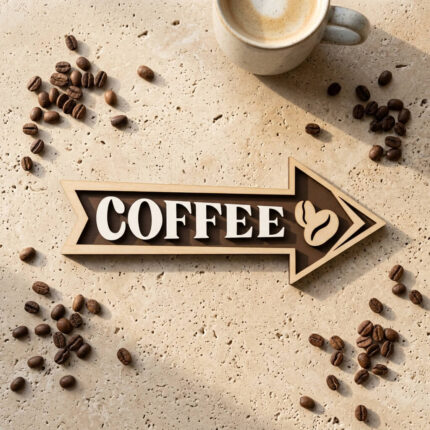 Rustic wooden coffee arrow