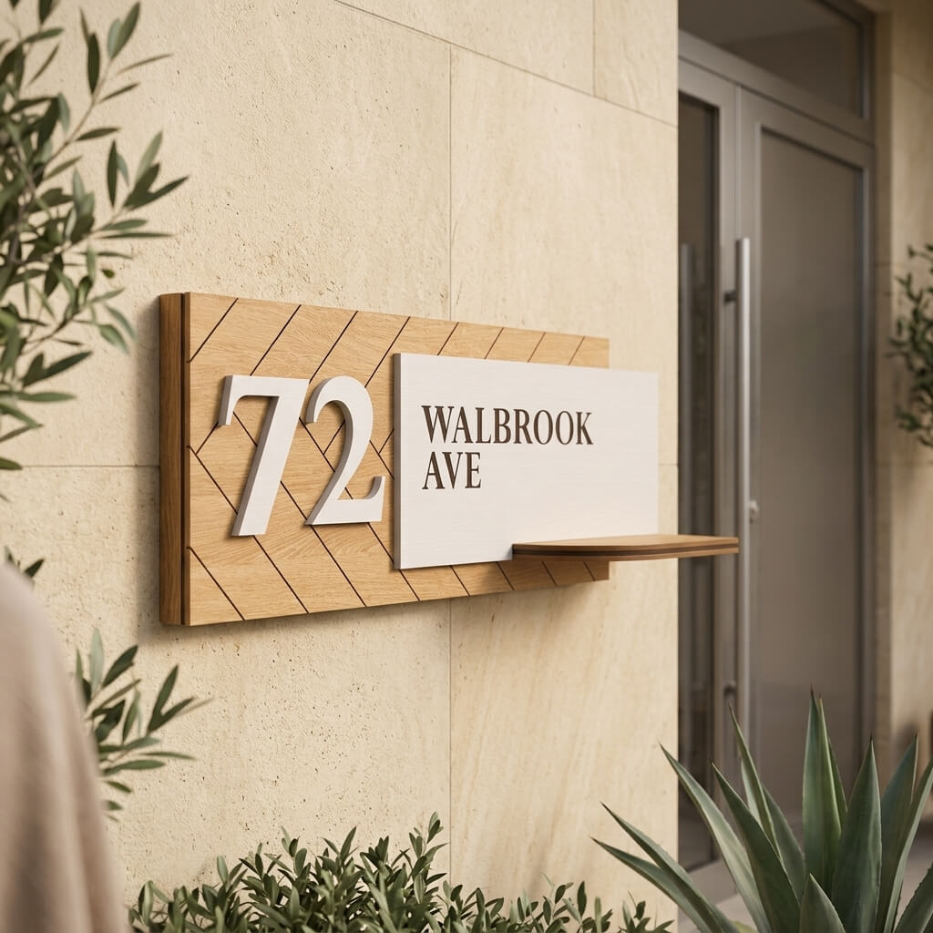 Modern Wood House Number Sign Shelf