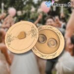Handcrafted wooden wedding rings box with personalized engraving
