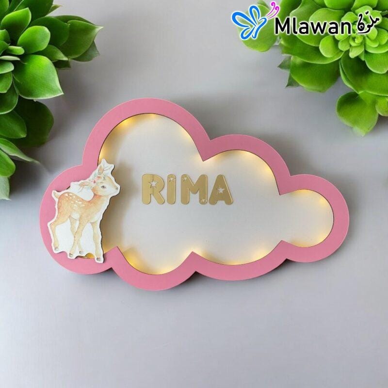 cloud-shaped LED light with name and deer