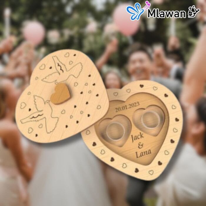 Elegant personalized wooden wedding rings box