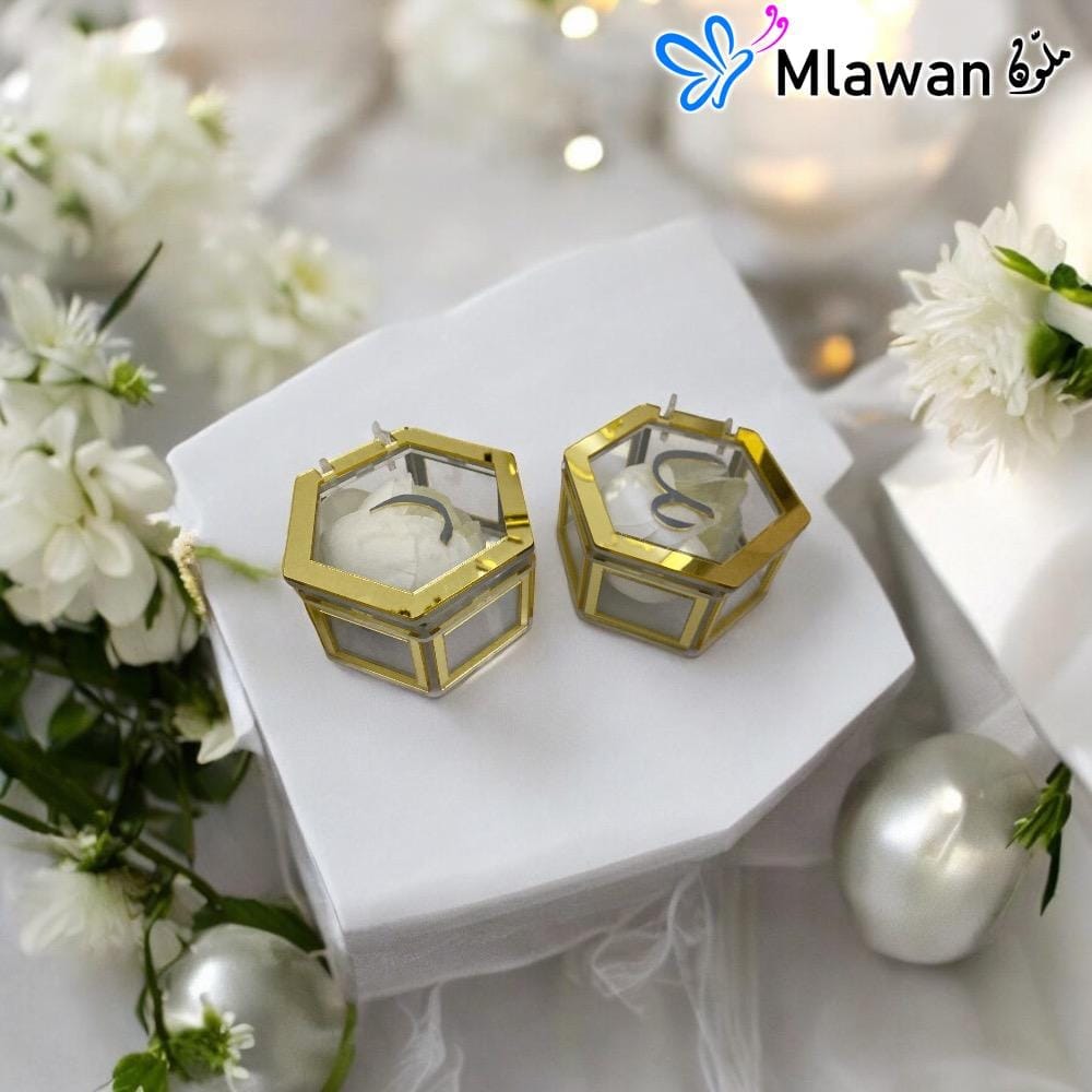 Elegant Acrylic Hexagon Ring Box with Gold Detailing Engagement