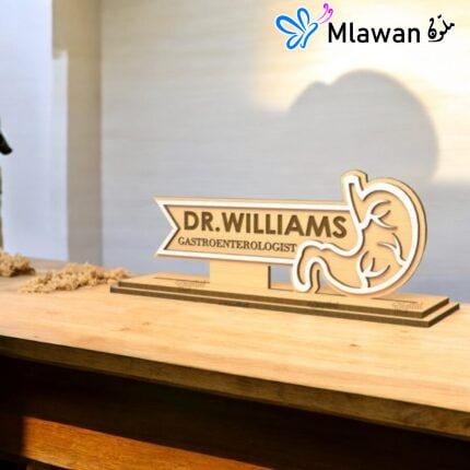 Wooden nameplate for doctor’s office decor