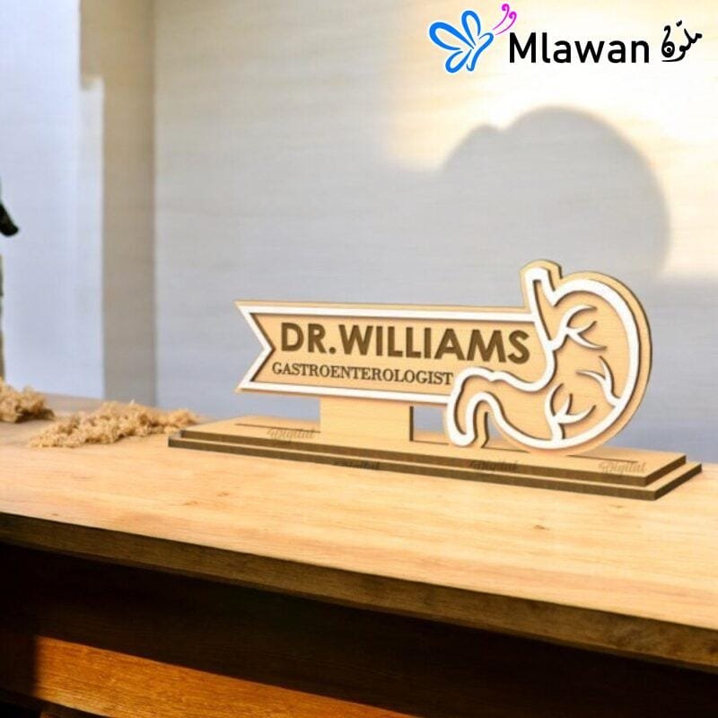 Wooden nameplate for doctor’s office decor