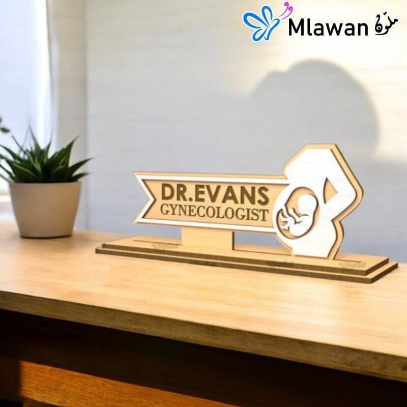 wooden desk nameplate for gynecologists