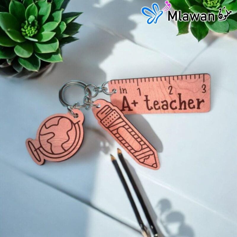 teacher appreciation keyring with pencil and globe