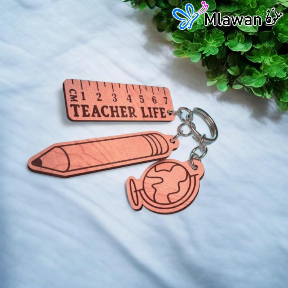 teacher keychain with ruler, pencil, and globe teacher keychain with ruler, pencil, and globe