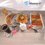Ramadan Wooden Serving Tray Set with 3 Pieces and Coaster for Iftar
