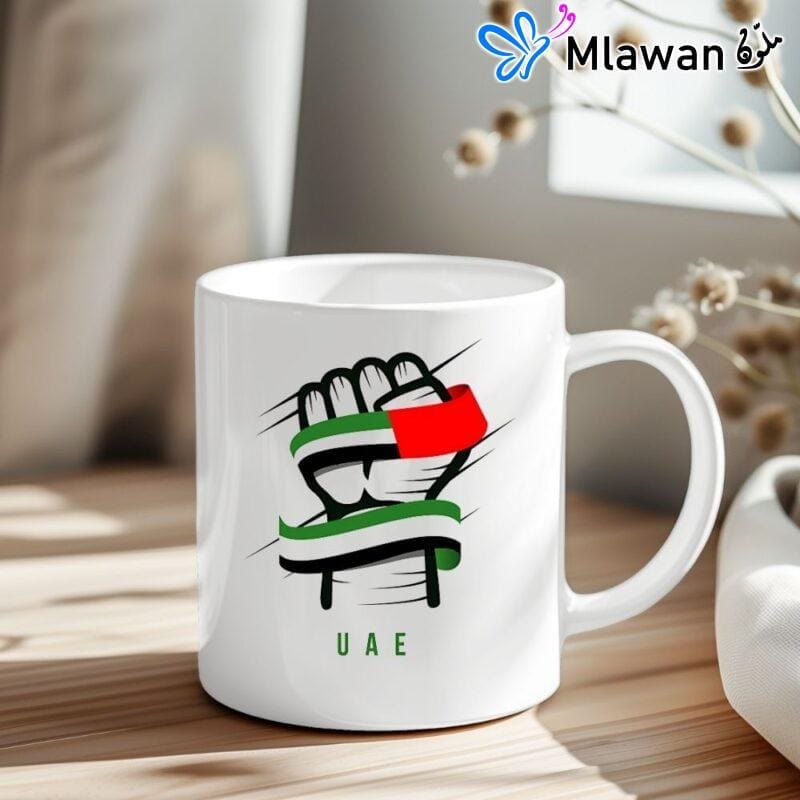UAE national day coffee mug with fist and flag design